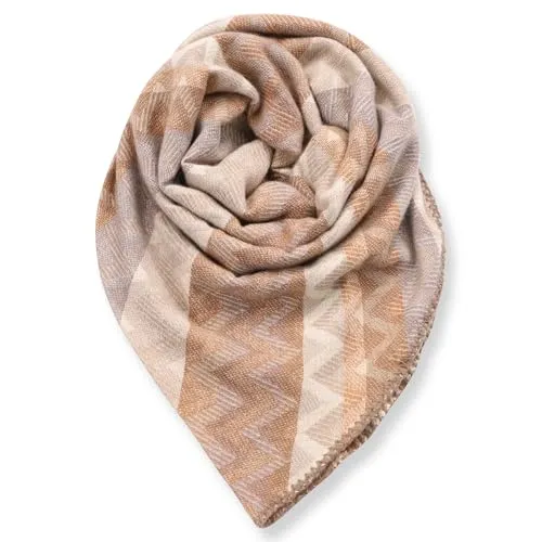 malito - Damen XXL Schal gemustert - weicher Dreiecksschal - langer Winterschal aus Viskose-Baumwolle - Stola Überwurf mehrfarbig S608 - (Braun)