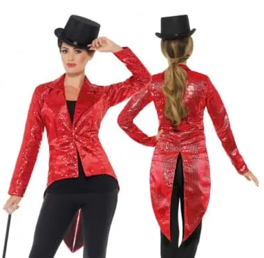 Party Factory Pailletten Frack für Damen, Rot, Größe M – Glamouröses Outfit für Partys und Shows