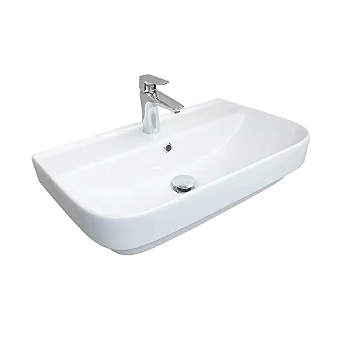 Slim Waschtisch Waschbecken 55cm - Keramik Hängewaschbecken - Elegantes Hängewaschbecken aus weißer Sanitärkeramik, ideal für kleine Bäder. Mit Überlauf und modernem Design, das Platz spart und Stil bringt.