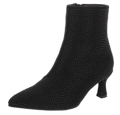 Ital-Design Damen Mule Schlupfschuh mit Metallic-Detail - Elegante Stiefelette mit Stilettoabsatz, ideal für besondere Anlässe. Bequemes Textilmaterial und auffällige Strasssteine sorgen für einen stilvollen Auftritt.
