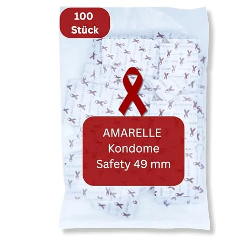 Amarelle Safety Kondome 49 mm 100 Stück – 100er Box Dünne Befeuchtete Kondome für Männer aus Naturlatex – Veganes Kondom mit Reservoir Gefühlsecht Hauchzart 170x49 mm