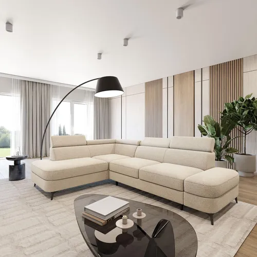 Masseno Ecksofa AVISE Q L-S mit Schlaffunktion - Creme - Elegantes Ecksofa in L-Form mit praktischer Schlaffunktion und Stauraum für Bettzeug. Ideal für Gäste und als stilvolles Wohnaccessoire. Hochwertige Verarbeitung und modernes Design sorgen für Komfort und Langlebigkeit.