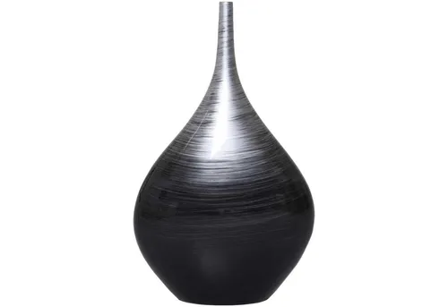 VIVANNO Bodenvase BELDADE - Silber Hochglanz mit Muster, 28x15x45 cm - Bodenvasen, elegante Fiberglasvase in Silber Hochglanz mit einzigartigem Muster, ideal für stilvolle Raumgestaltung.