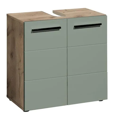 Mid.you Waschbeckenunterschrank in Grün und Eiche - Stylischer Waschbeckenunterschrank aus Holzwerkstoff, stehend und einzeln stellbar, ideal für Ihr Badezimmer. Maße: 60x62x31 cm, Made in EU.