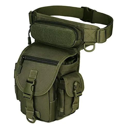Huntvp Taktisch Beintasche Militär Beinbeutel MOLLE Hüfttasche Sport Tactical Leg Bag Armee Beintaschen Wasserdicht Gürteltasche Werkzeugtasche Tasche für Bein Herren Damen, Typ-1-Militär Grün