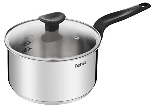 Tefal Primary Stielkasserolle 20 cm, Edelstahl - Hochwertiger Kochtopf für köstliche Mahlzeiten, ideal für alle Herdarten inklusive Induktion. Der Glasdeckel mit Dampfspender bewahrt Geschmack und Feuchtigkeit.