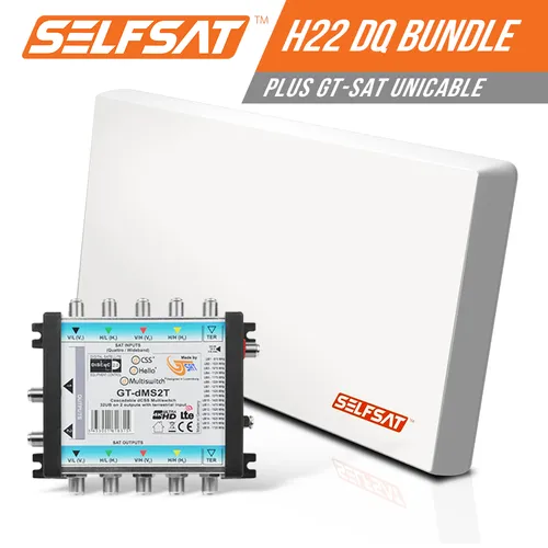 Selfsat H22DQ 32 TV Teilnehmer SAT Flachantenne FLAT + Unicable-Multiswitch - 4K
