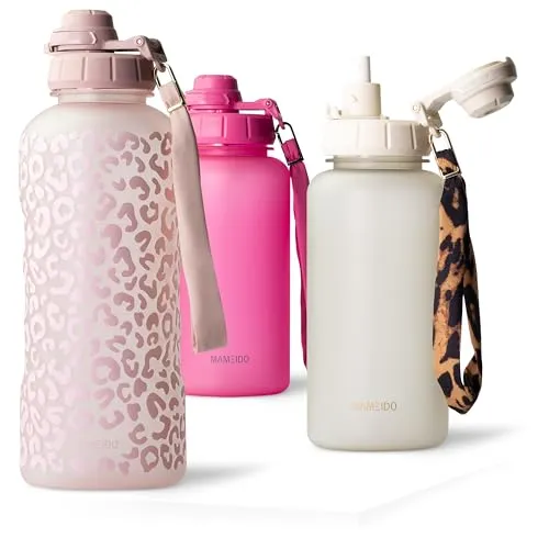 MAMEIDO Trinkflasche mit 2-in-1 Deckel und Zeitmarkierung in pink von MAMEIDO