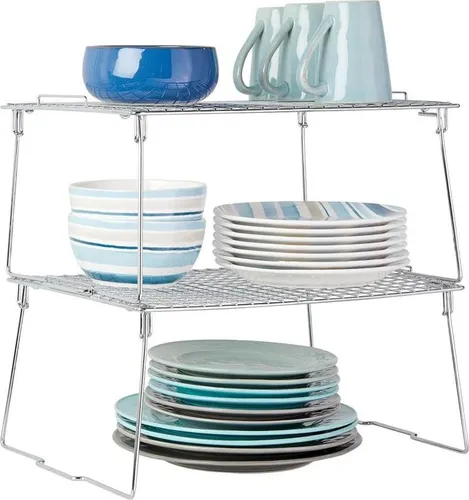 mDesign Stapelregal 2er Set – Praktischer Organizer für Küchenschränke - Maximieren Sie Ihren Stauraum mit dem mDesign 2er Set Stapelregale aus robustem Metall. Faltbar und platzsparend, ideal für Geschirr, Dosen und Gewürze. Perfekt für eine ordentliche Küche!
