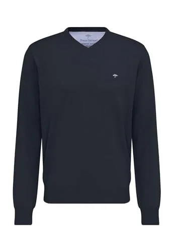 FYNCH-HATTON Pullover mit V-Kragen - Herren-Pullover in navy-meliert, aus 100% atmungsaktiver Baumwolle, bequem und hüftbedeckend, ideal für einen lässigen Look.