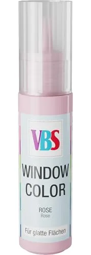 VBS Window Color 20ml wasserbasiert, wasserverdünnbar, wasserfest, lichtecht, geruchsneutral, Linerflasche, Fensterdekorationen Malfarbe Farbe Bastelfarbe Rose