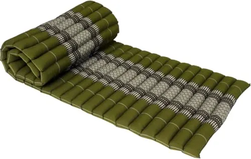 GURU SHOP Rollbare Thaimatte, Bodenmatte mit Kapokfüllung - Grün, 4x55x180 cm