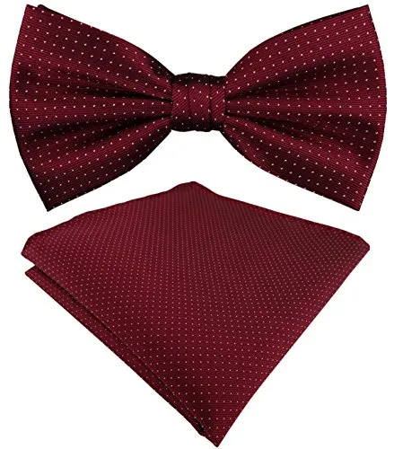 TigerTie Seidenfliege + Einstecktuch in bordeaux weinrot in silber gepunktet - 100% Seide