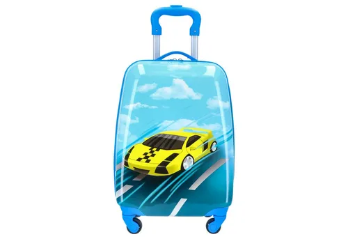 TheTrueC Kinder Trolley Hartschale Rennauto blau - Kindergepäck mit robustem Design, ideal für kleine Rennfahrer und perfekt für Reisen oder den Kindergarten.