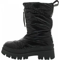 Steve Madden Savannah Stiefel Schwarz - Trendige Snow-Boots in Größe 42 - Moderne Stiefelette mit Fersenschlaufe und Reißverschluss für einfaches An- und Ausziehen. Die coole Plateausohle und der Metallic-Look machen diesen Schuh zum Hingucker. Ideal für stilbewusste Frauen.
