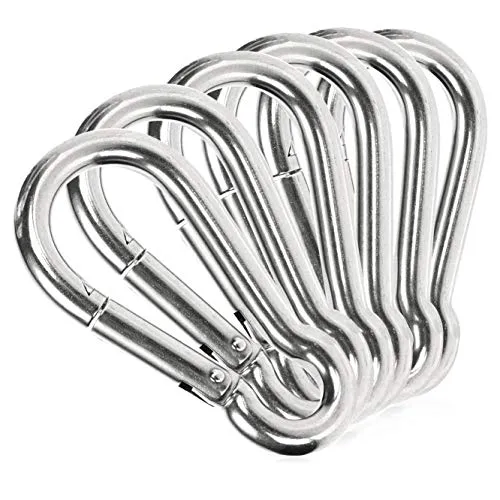 com-four® 6X Karabinerhaken - Premium Karabiner aus witterungsbeständigem Edelstahl 304 - Stahl-Haken mit 45 kg Tragkraft/WLL für Schlüsselanhänger, Garten, Haushalt, Handwerk - 50 x 5 mm