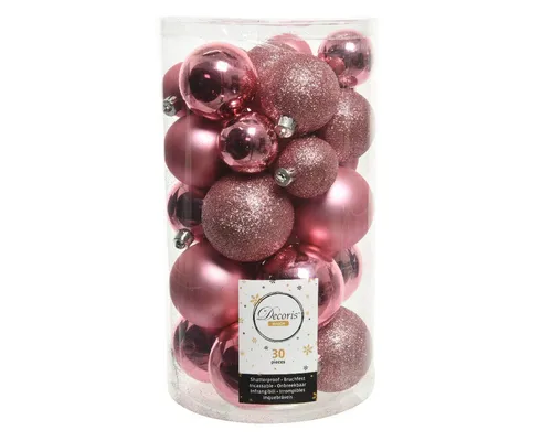 Kaemingk Weihnachtsbaumkugel, Weihnachtskugeln Kunststoff 4-6cm Mix 30er Set - Lippenstiftrosa