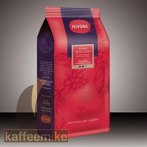 Nivona Caffe Espresso Milano 1000g Bohnen - Kaffee mit intensiven Aromen, ideal für Espresso-Liebhaber. Perfekt geröstete Bohnen für ein unvergleichliches Geschmackserlebnis.