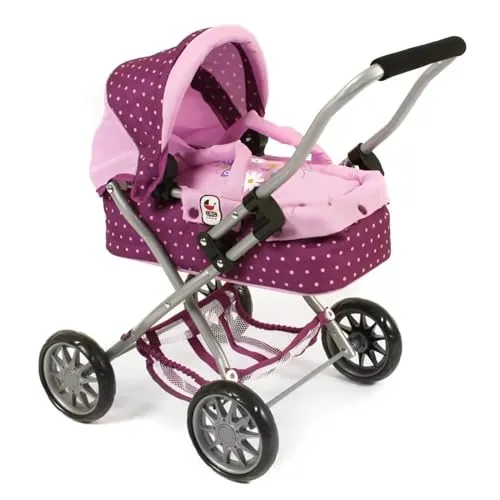 Bayer Chic 2000 Kuschelwagen Smarty - Dots Brombeere - Puppenwagen für Kinder ab 2 Jahren mit herausnehmbarer Tragetasche und umklappbarem Verdeck, ideal für kleine Puppenmuttis.