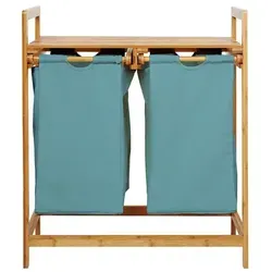 Lumaland Wäschekorb aus Bambus mit 2 Wäschesäcken - Babyblau - Wäschesammler mit zwei abnehmbaren 60 Liter-Säcken für einfache Wäschesortierung. Stilvolles Design aus strapazierfähigem Bambus, pflegeleicht und ideal für Bad oder Schlafzimmer.