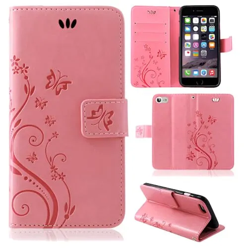 betterfon Hülle Kompatibel mit Apple iPhone 7 | Premium PU Leder Handyhülle Wallet Case für iPhone 7 | Schutzhülle Blumen Klapphülle Handyhülle | Rosa