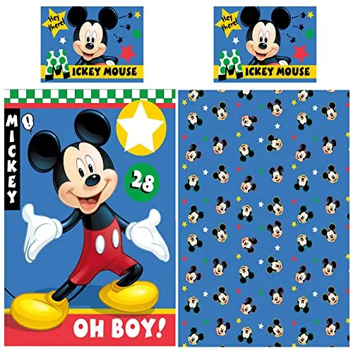 Disney Mickey Mouse Baby-Kleinkind-Bettwäsche Oh Boy 100x135 cm - Bettwaren-Set für Kinder, 100% Baumwolle in Renforcé-Qualität, hautfreundlich und atmungsaktiv für erholsamen Schlaf. Ideal für Jungen und Mädchen mit Disney-Design.