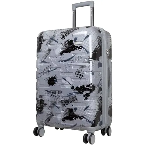 Trendyshop365 Hartschale Koffer mittelgroß Pescara mit Motiv 67cm 4 Rollen Silber