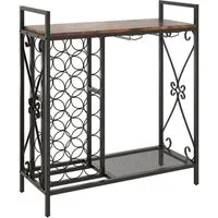 Costway Weinregal Metall für 21 Flaschen – Rustikales Braun - Elegantes Weinregal für bis zu 21 Flaschen und 6 Gläser. Stabiler Metallrahmen und pflegeleichte Holzarbeitsplatte für stilvolle Aufbewahrung in Küche oder Esszimmer.