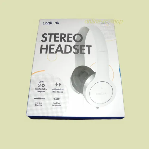 Produktbild LogiLink Headset Kopfhörer 3,5mm Kabel Stereo weiß HS0029 mit Schnur klappbar