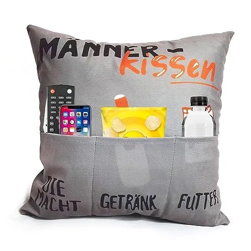 APOMOONS 45 x 45 cm Originelles Dekokissen Kissen Kissenbezug männerkissen mit Taschen für Bier Macht Snacks Lustige Männer Kissenbezug für Männer Papa Geschenk zum Geburtstag Vatertag Weihnachten