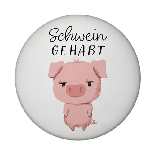 Ferkel Magnet rund rund mit Spruch Schwein gehabt Glücksschweinchen Magnet rund Ferkel-Bauerntier Geburtstag-Geschenk Witziger Spruch Glücksbringer