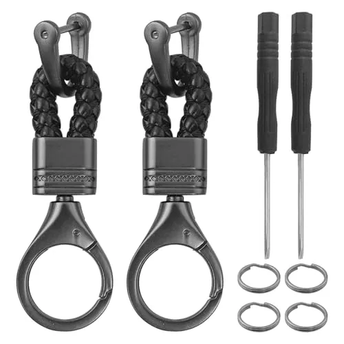 BuxiuGK 2 Stück Stylischer Schlüsselanhänger Keychain Leder Schwarz Geflochtenes Schlüsselanhänger PU Schlüsselband mit Zink-Legierung,Schwarz