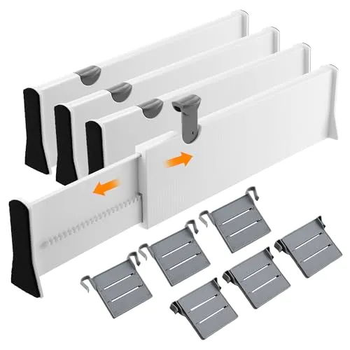 Sätze Schubladentrenner Verstellbar, Schubladenteiler Verstellbar, Länge 38–54 cm, Höhe 10.5 cm, geeignet für Schminktische, Schreibtische, Kleiderschränke, Küchen (weiß) 4