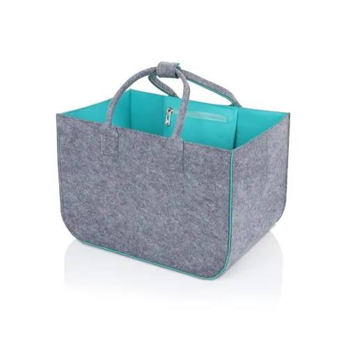Cozary Filztasche Einkaufstasche 30L, Groß Filztaschen Shopper mit Reißverschlussfach, Tragetasche Filz Faltbar mit Henkel, Shopping Bag Kaminholztasche Einkaufskorb