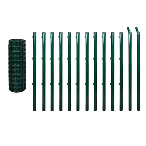 vidaXL Eurozaun-Set Maschendrahtzaun 25 x 1,5 m - Stabiler Gartenzaun in Grün - Gartenzäune: Robustes Eurozaun-Set mit witterungsbeständigem, PVC-beschichtetem Maschendraht für sichere Umzäunung oder Tiergehege. Schnelle und einfache Installation inklusive Zubehör.