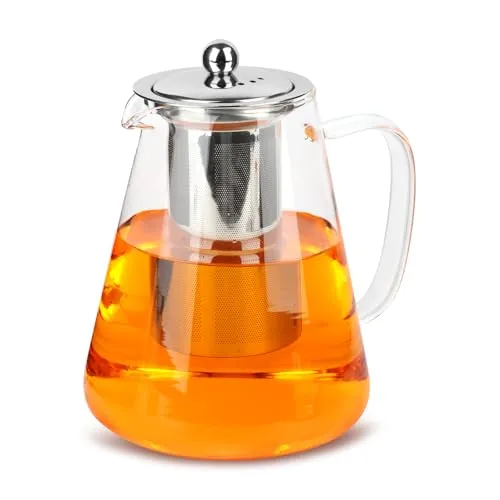 Glas Teekanne 1,3 Liter, MXTIMWAN hitzebeständige Teebereiter, klarer Teekanne aus mit herausnehmbarem Sieb, für kalte und heiße Getränke