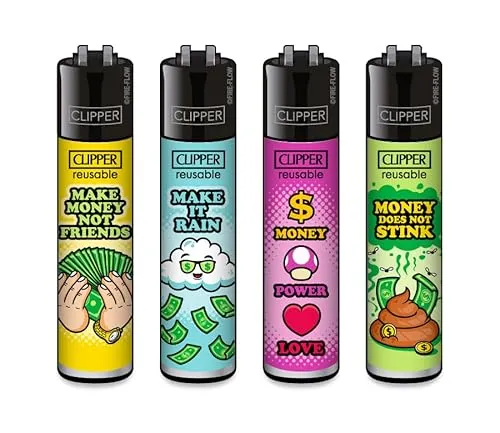 Clipper Feuerzeug 4er Set: (Money Slogan) von sunmondo
