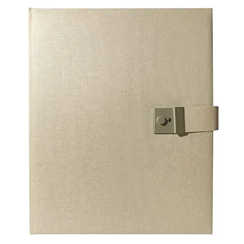 Goldbuch 53605 - Dokumentenmappe Summertime Trend 2 für DIN A4 Unterlagen, Ringbuchmappe mit 5 Sichthüllen, erweiterbare Ordnungsmappe mit Schloss, Orgamappe aus Leinen, ca. 27,5 x 34 cm, beige