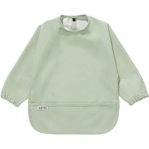 ARTEE Ärmellätzchen beschichtet wasserfest abwischbar Lätzchen mit Ärmeln, Baby, Wasserdichtes Lätzchen, ideal als Geschenk (Laurel Green, M)