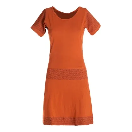 Vishes kurzärmliges Damen-Kleid in dunkelorange I Größe XL (42) I Handgefertigt aus 100% Baumwolle I Kleid mit Taschen I Ideal für Sommer I Nachhaltige Alternative Bekleidung
