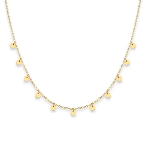 GD GOOD.designs Kette mit Coin Plättchen Gold - Wasserfest I Boho Halskette für Damen mit 11 runden Anhängern I Plättchenkette mit 18 Karat Vergoldung