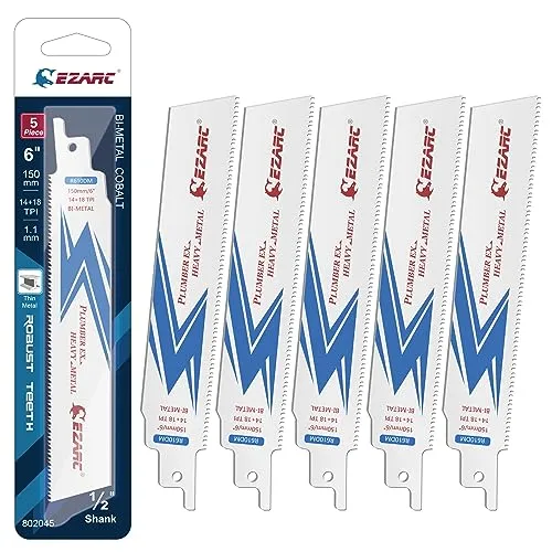 EZARC 5tlg Säbelsägeblätter 150mm Bi-Metall Sägeblätter Säbelsäge, 14+18TPI für Metall zum Stahlschneiden, Zubehör für Säbelsäge