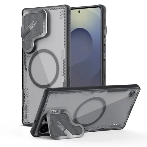 Nillkin für Samsung Galaxy S25 Ultra Hülle mit Ständer & Kameraschutz，Kompatibel mit MagSafe, Nie Vergilbung Klar Handyhülle, Stoßfest Schutzhülle Cover, Schwarz(mit 10 Farbkarten)