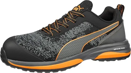 PUMA SAFETY CHARGE ORANGE LOW S1P ESD HRO SRC - S1-Sicherheitsschuhe mit atmungsaktivem, veganem Material und metallfreier Fiberglaskappe, ideal für Sicherheit und Komfort bei der Arbeit.