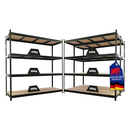 PROREGAL Mega Deal 3X Profi Schwerlastregal Hercules schwarz 200x200x60cm - Professionelles Schwerlastregal von PROREGAL für Werkstatt und Lager. Mit 4 höhenverstellbaren MDF-Böden und einer Tragkraft von bis zu 500 kg pro Ebene. Ideal für schwere und sperrige Gegenstände.