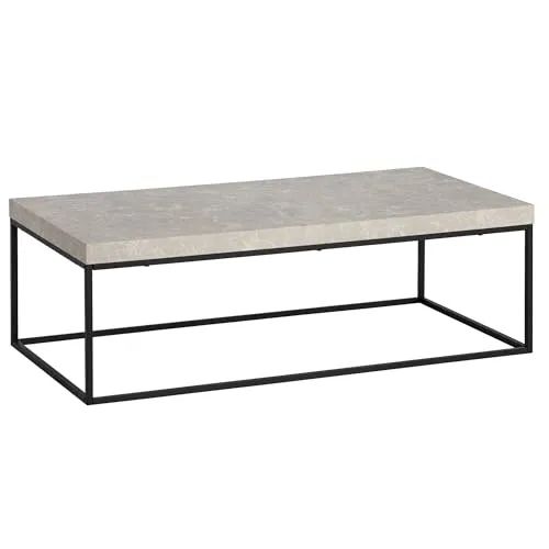 WOHNLING Couchtisch Sand 120 cm - Moderner Wohnzimmertisch in Steinoptik - Stylischer Couchtisch in sandfarbener Steinoptik, ideal für jedes Wohnzimmer. Robustes Metallgestell und großzügige Ablagefläche für Fernbedienungen und Zeitschriften.