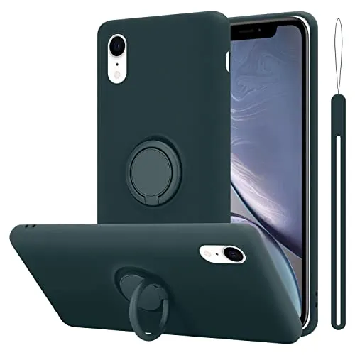 Cadorabo Hülle kompatibel mit Apple iPhone XR Schutzhülle TPU Silikon Case Liquid Design mit Ring Slim Kratzfest Liquidsilikon Microfaser mit Rundumschutz Case Hülle für iPhone XR in Grün