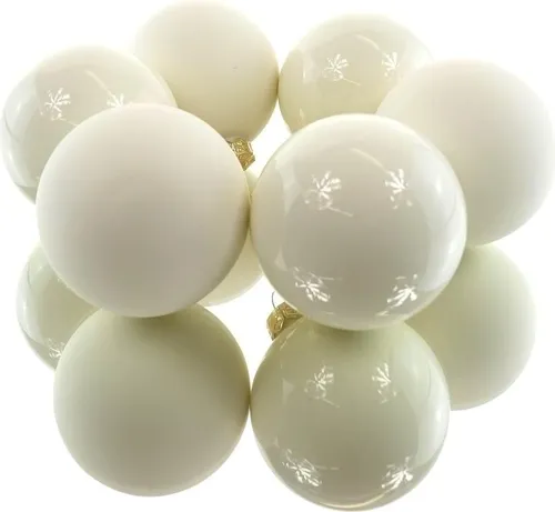 Christbaumkugeln Wollweiß 3 x glänzend & 3 x matt Ø 8 cm aus Glas - 6er Set