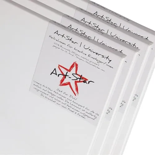 4x Art-Star | UNIVERSITY KEILRAHMEN 30x30 cm | Leinwände auf Keilrahmen 30x30 cm | Leinwandtuch vorgrundiert, malfertige bespannte quadratische Keilrahmen mit Leinwand zum malen