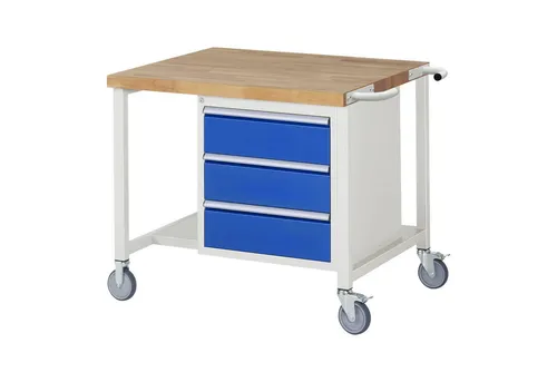 Rau Fahrbare Werkbank 8157 - Robuste Werkbank mit 3 Schubladen und Höhenverstellung, ideal für Werkstätten. Maximale Flächenlast von 450 kg für höchste Stabilität und Flexibilität.